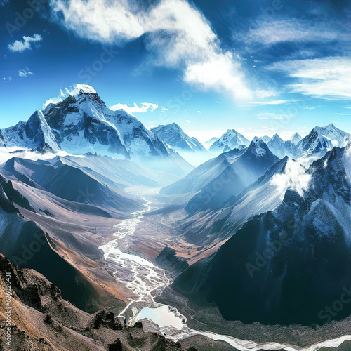 landscape in the Himalayas, landscape with snow
