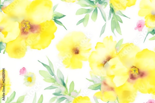 photo yellow flowers watercolor patterns, generative ai