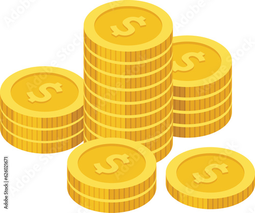 isometric gold coins on a transparent background