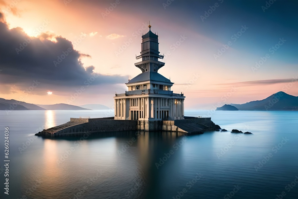 lighthouse on the island generated with AI technology 