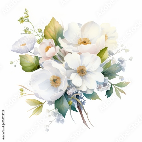 Watercolor illustration bouquet of flowers by hand draw isolated on white background.