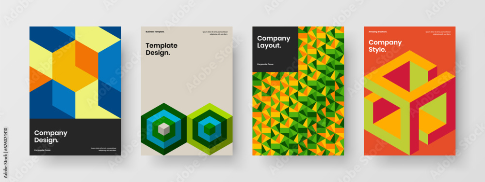 Abstract company cover A4 vector design layout collection. Modern mosaic shapes banner illustration bundle.