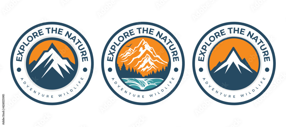 Set of vector mountain and outdoor adventure logos.