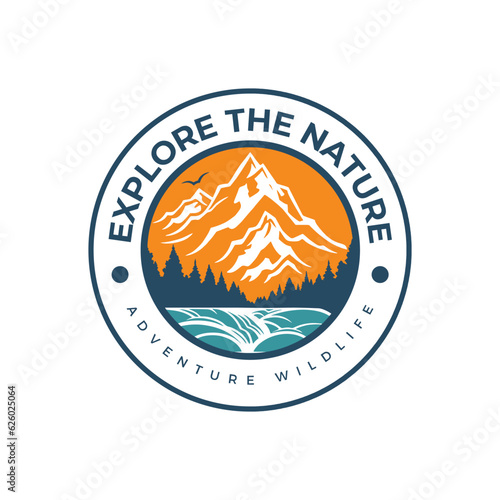 vector mountain river and outdoor adventure logos.