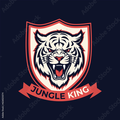 Tiger with shield mascot logo sign emblem icon. vector illustration