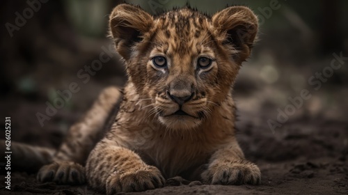 Cute Lion Cub.Lion. Beautiful Lion Cub in the Golden Savanna. Lion King in Savanna. Lion in Savanna. Made With Generative AI.