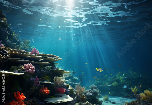 Underwater Scene - Tropical Seabed With Reef And Sunshine © MOUNSSIF