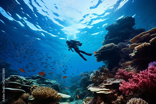 Scuba diver on coral reef 