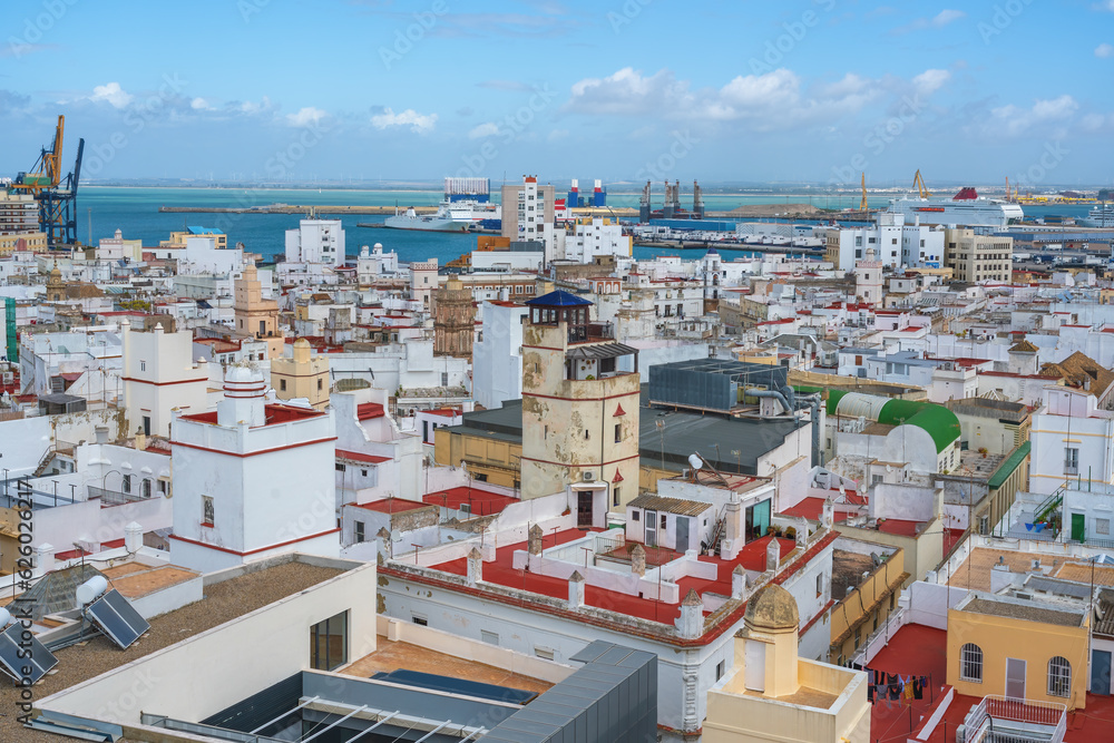 Aerial view of Cadiz with Many Towers - Cadiz, Andalusia, Spain