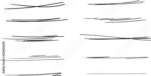 Swift twisted and crossed strikethroughs.Set of highlight lines and signatures.Brush stroke markers or ink.Doodle vector graphic elements.