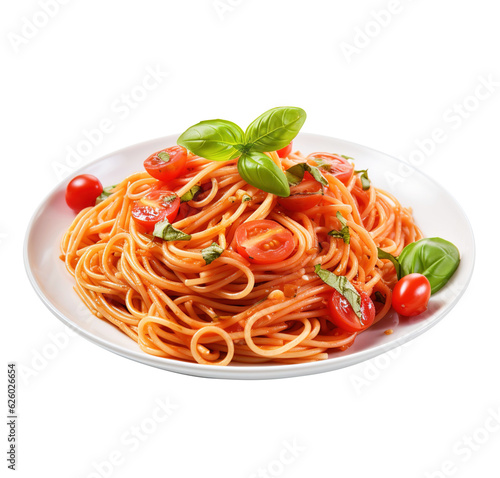 Pasta with tomato, mushrooms, vegetables and basil on transparent background Remove png created with Generative AI, Clipping Path