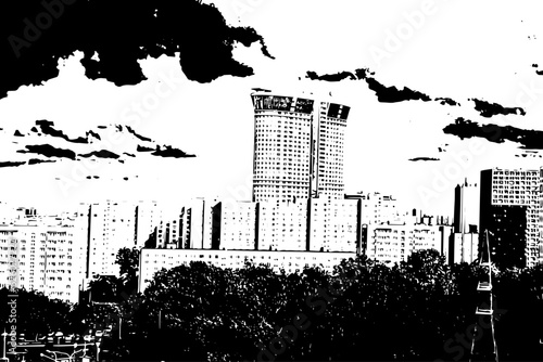 Multi-storey buildings in the city on a transparent background