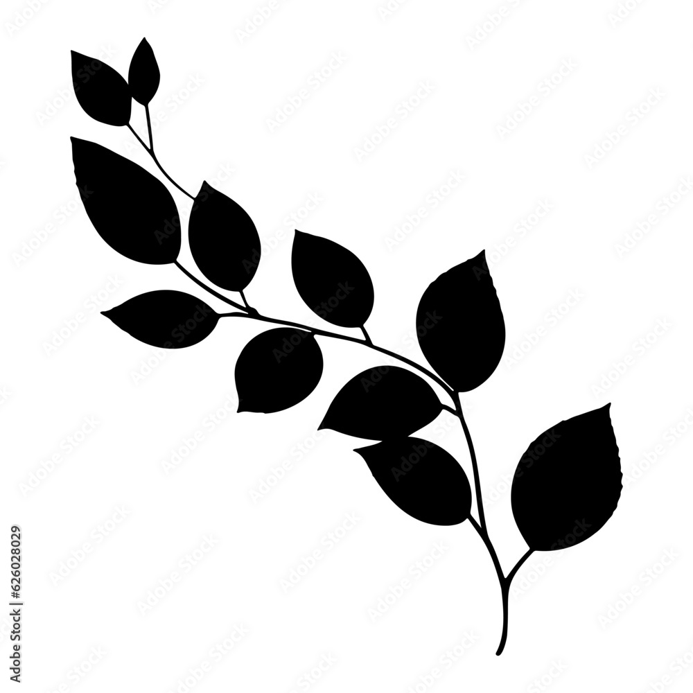 Twig with leaves silhouette. Vector illustration