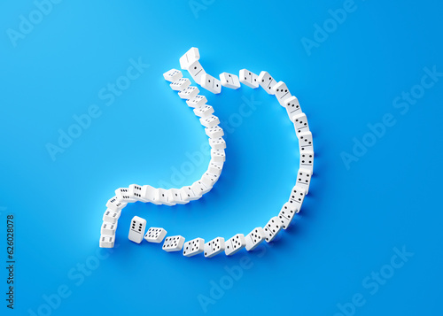 3d Unique Human Stomach Made Of Domino Tiles Isolated On Blue Background 3d Illustration