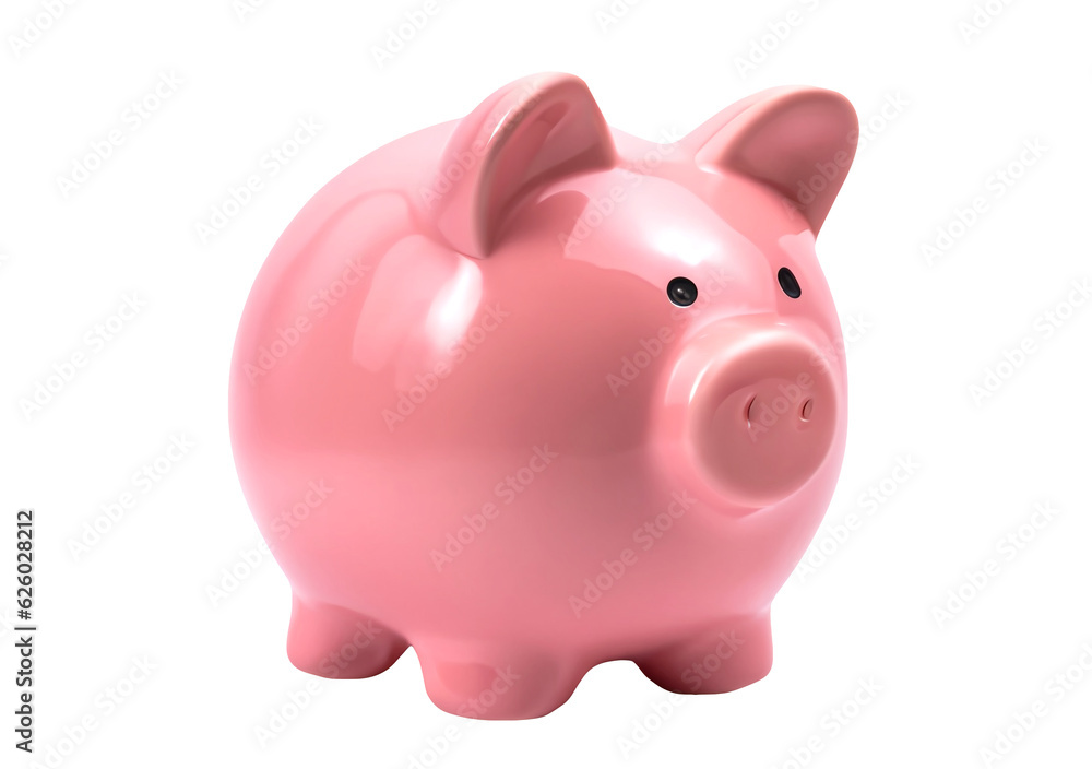 Pink piggy bank isolated on white background. Concept of preserving and saving money