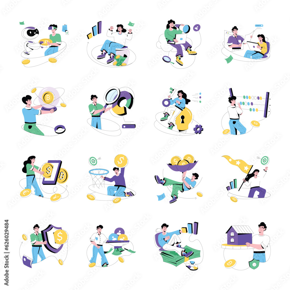 Fototapeta premium Modern Set of Office Work Flat Illustrations