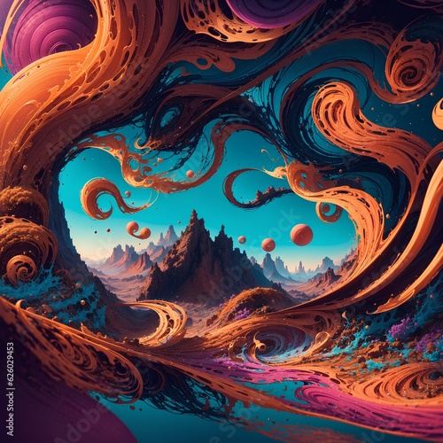 Anstract surreal landscape of swirling shapes