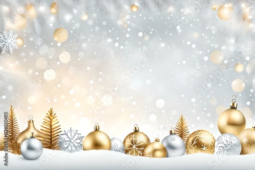 Christmas background with baubles and snowflakes with copy space