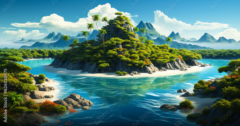 Island Adventure: Illustration of a Beautiful Tropical Island