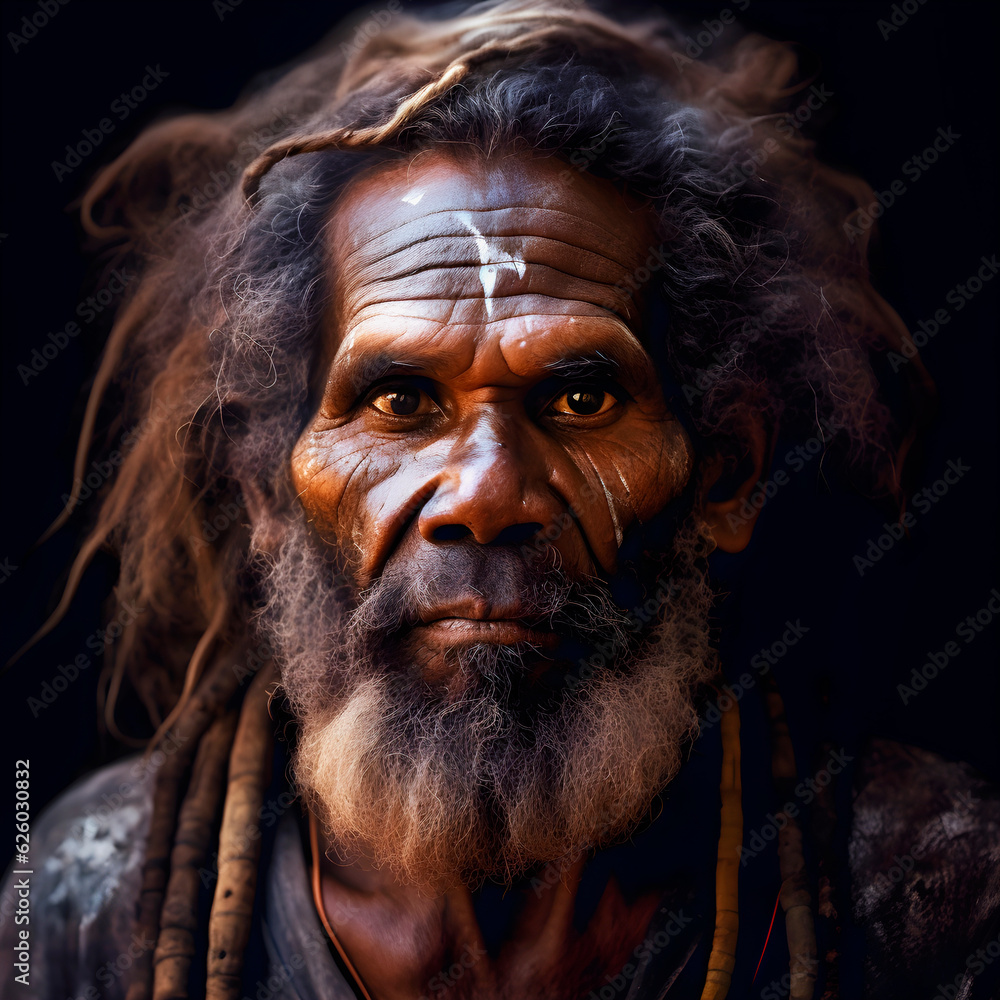 Australian aborigine portrait. AI Generative.