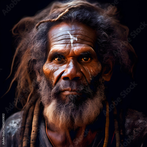 Australian aborigine portrait. AI Generative.