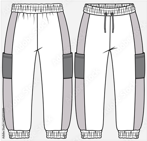 ACTIVE SPORTY CUT AND SEW LEATHER PANEL JOGGERS PERFORMANCE WEAR  DESIGNED FOR WOMEN AND TEEN GIRLS AND KID GIRLS IN EDITABLE FILE