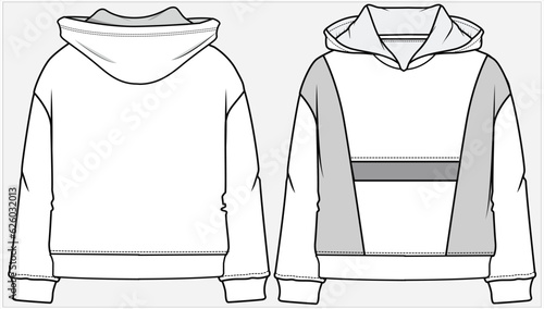 HOODED SPORTY CROP SWEAT TOP WITH CUT AND SEW LONG SLEEVES DETAIL AND TEXT GRAPHIC DESIGNED FOR WOMEN AND TEEN GIRLS IN VECTOR FILE