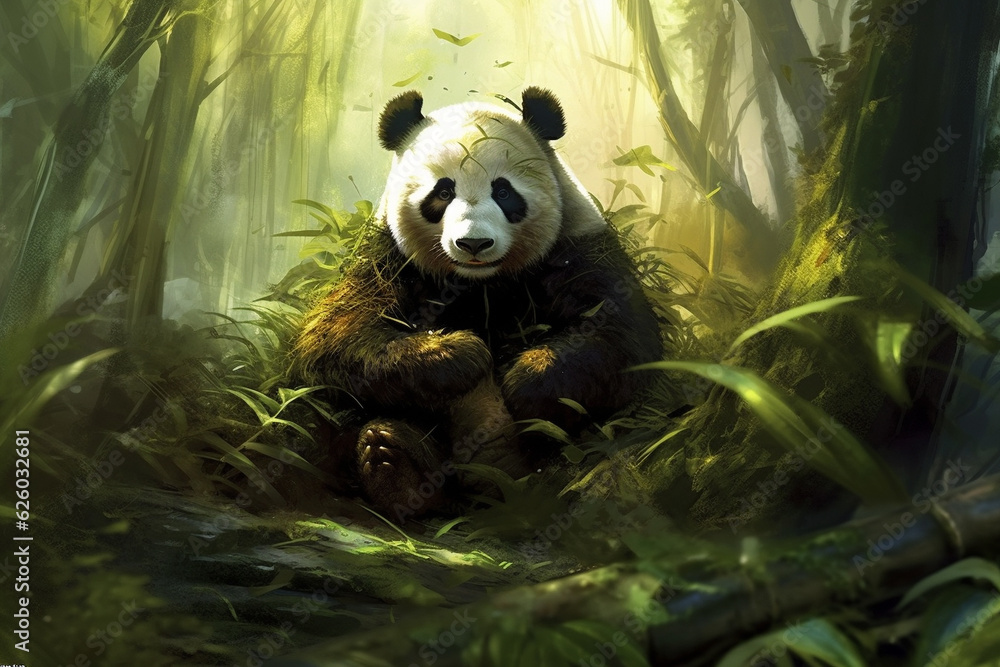 bamboo forest panda 3d. generative ai
