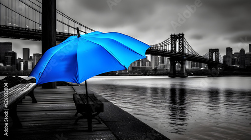 Vivid Blue umbrella close-up, selective color photography © Magdalena Wojaczek