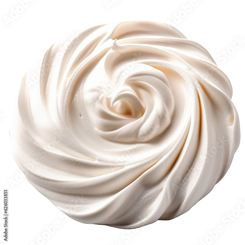 white whipped sour cream swirl isolated on transparent background, top view, flat lay photo