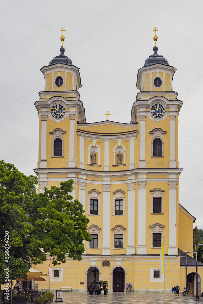 An old cathedral in the town of Mondsee, Austria