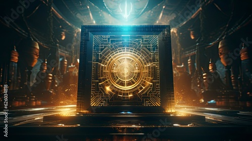 Mysterious ancient cube radiating an ethereal light