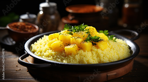 Original dish of couscous. Cuscuz Brasil. Also know as Cuscus or Cuzcuz. North and northeast of Brazil, typical food of Brazilian cuisine