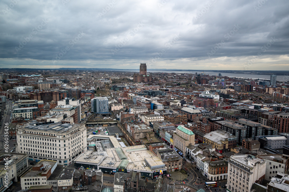 An awe-inspiring landmarks on the Liverpool skyline with River Mersey ,UK