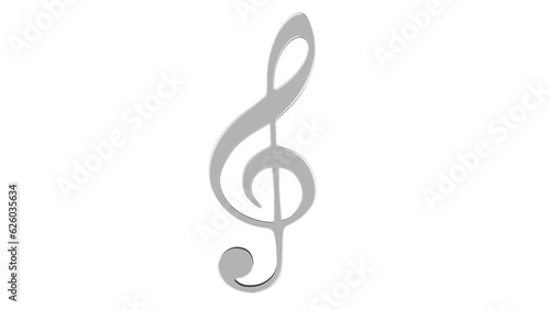 Silver treble clef or violin key isolated on white and transparent background. Music concept. 3D render