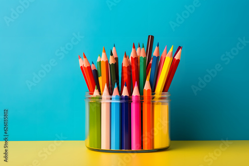 A colorful pencil case filled with a variety of colorful pencil photo