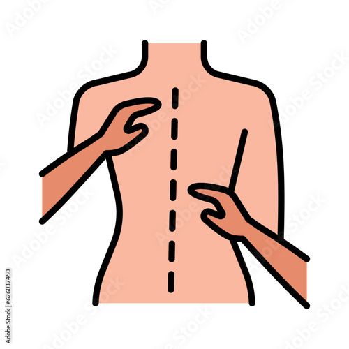 Therapeutic back massage Outline vector icon. Physiotherapy, acupuncture, rehabilitation. Isolated vector element. Pictogram for web page, mobile app, promo