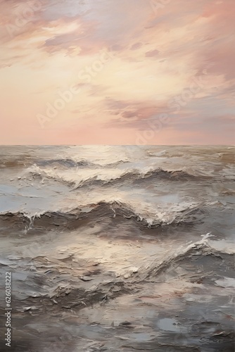 Waves of Tranquility  A Painting of Serene Waters with Black  Brown  White  and Pink Hues. Created with generative AI tools
