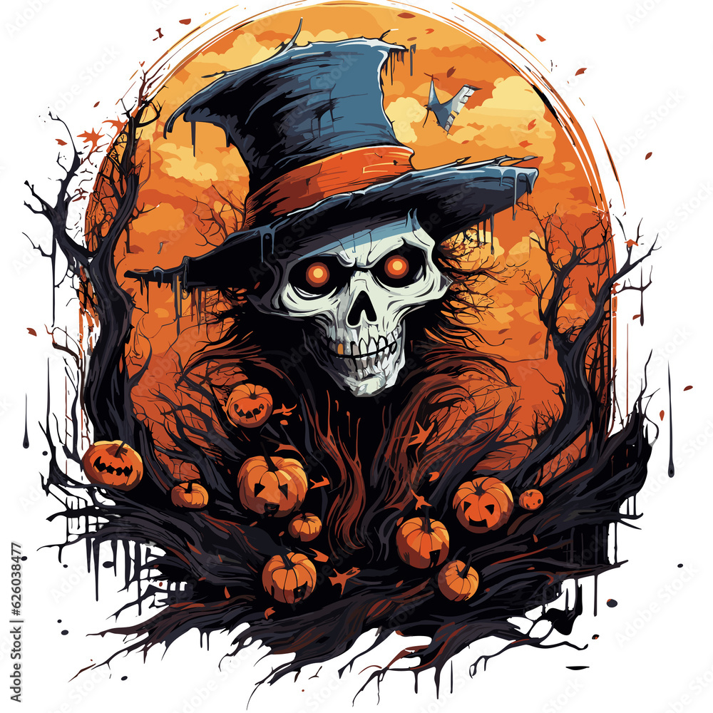 Halloween Scare crow Tshirt design Vectors, Halloween decoration Halloween stickers Halloween PNG