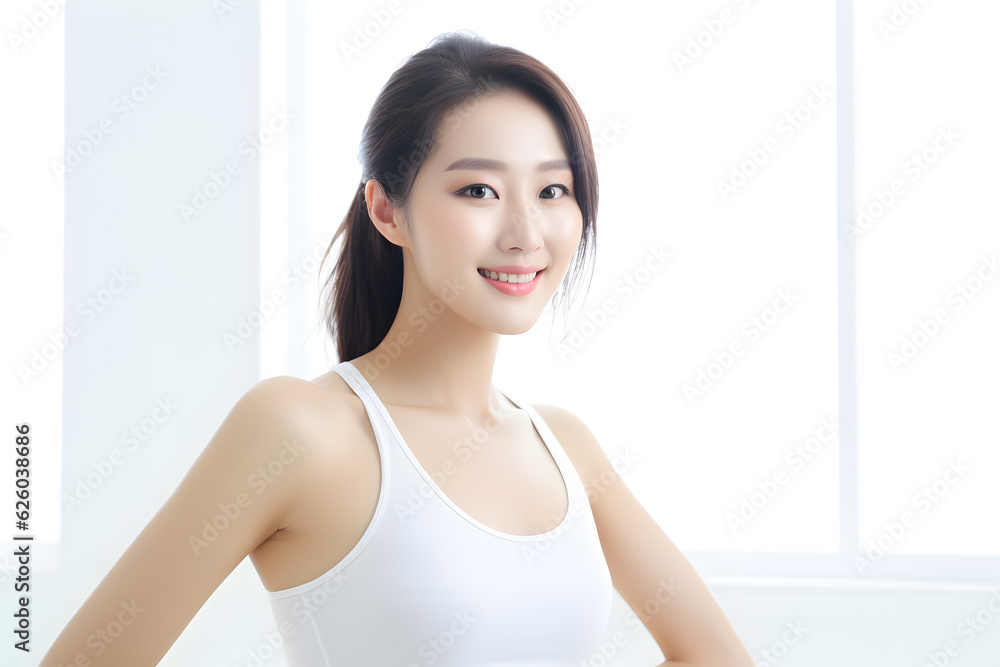 asian fitness model smile wellbeing and active lifestyle