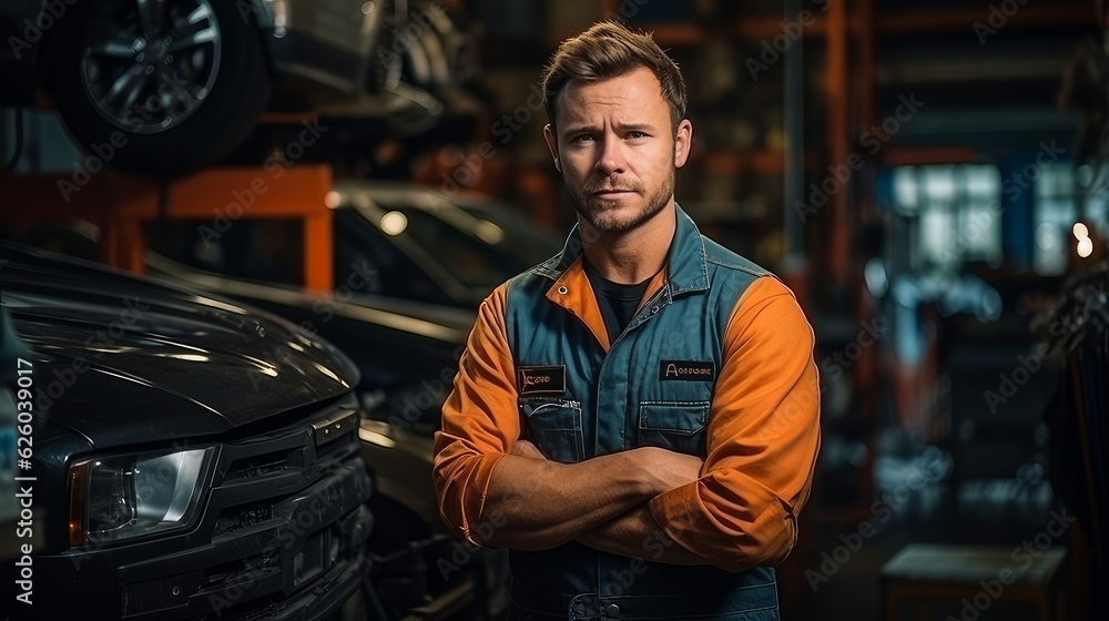 portrait auto mechanic on the background of a car portrait auto mechanic on the background of a car