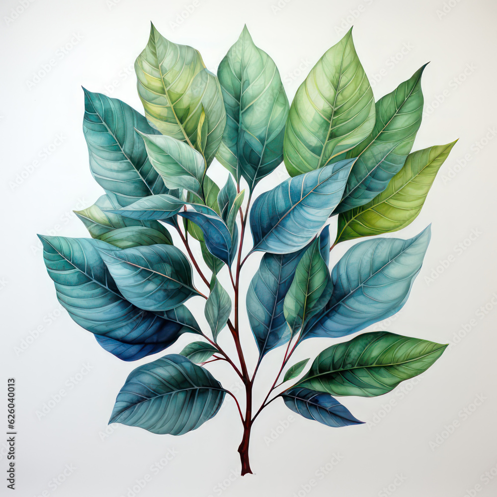 Watercolor green leaves on a white background. AI generative. Watercolor green leaves on a white background. AI generative.