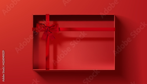 Abstract 3D Vector minimal scene for mockup product display. Minimal product background for Christmas and sale event concept. Red gift box with red ribbon bow on red background. Vector EPS10