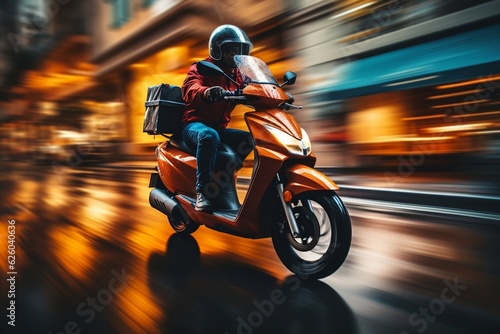 Delivery Man Riding Scooter with Package. AI