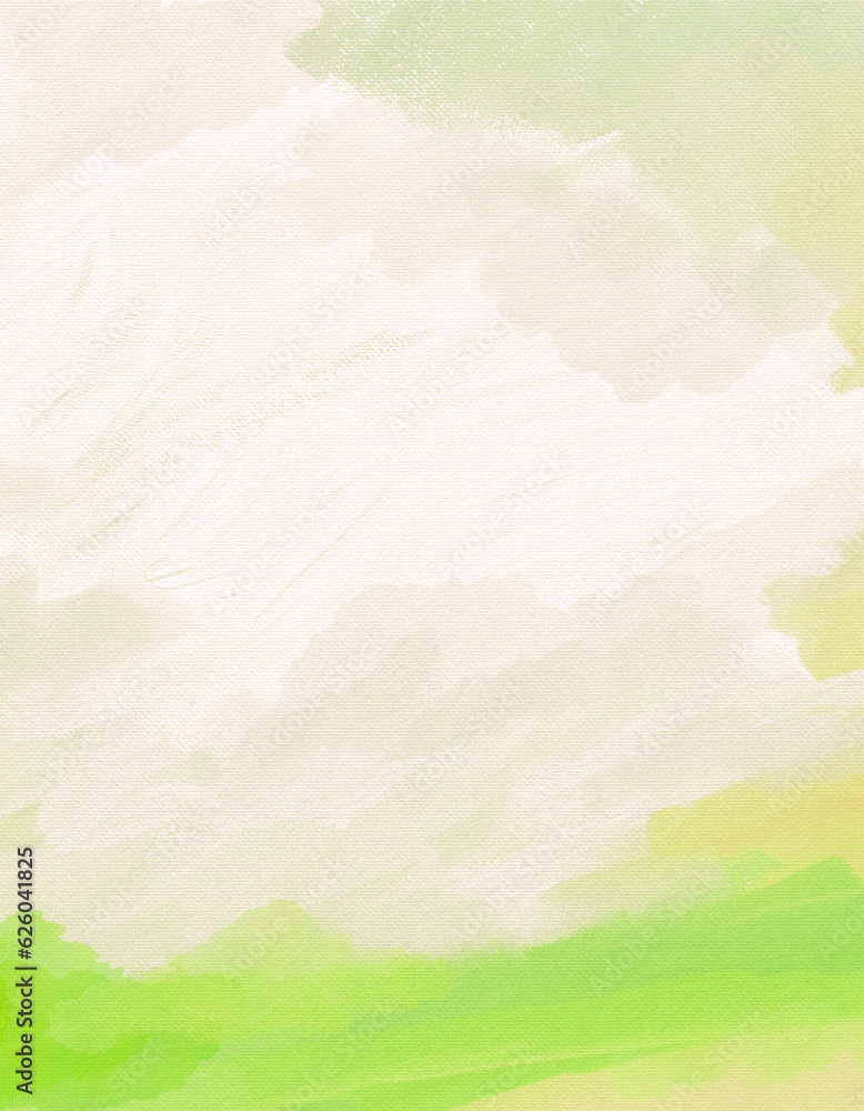 Impressionistic Cloudscape w/ Lime Green Hillside - Digital Painting, Illustration, Art, Artwork Background or Backdrop, or Wallpaper