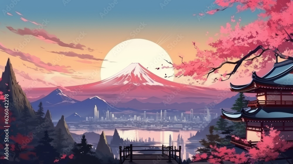 Japan fantasy style scene art