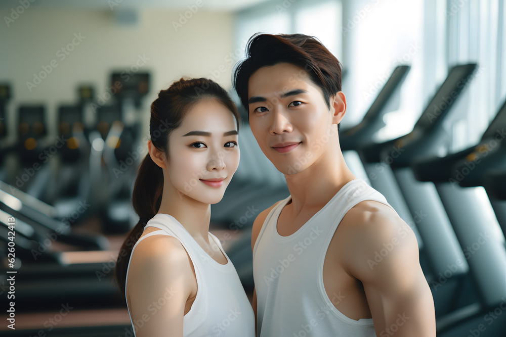asian couple fitness model smile wellbeing and active lifestyle
