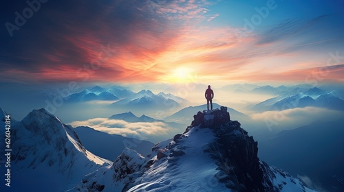 A Mountain Climber who has Reached the Summit and is Admiring the Landscape it offers.