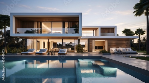 Modern Villa with Open-Plan Living and Serene Private Bedroom Wing. Generative Ai.  © Philipp