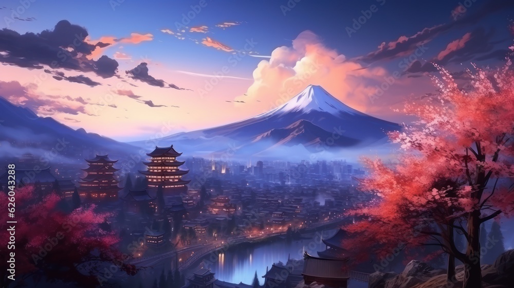 Fototapeta premium Japan fantasy style scene art